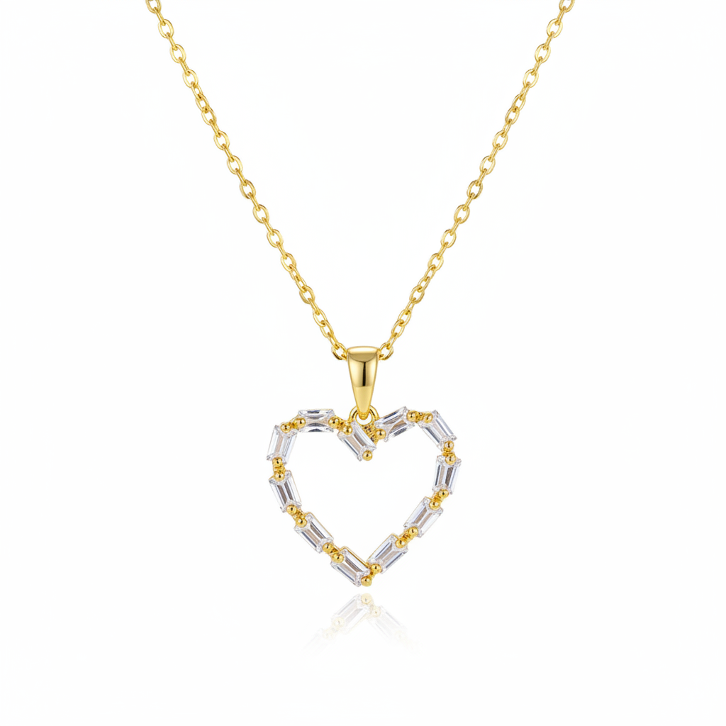 Crystal & Goldtone Open Heart Pendant Necklace