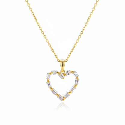 Crystal & Goldtone Open Heart Pendant Necklace