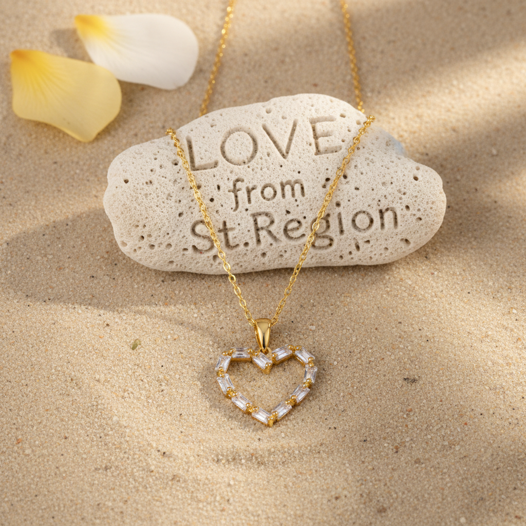 Crystal & Goldtone Open Heart Pendant Necklace