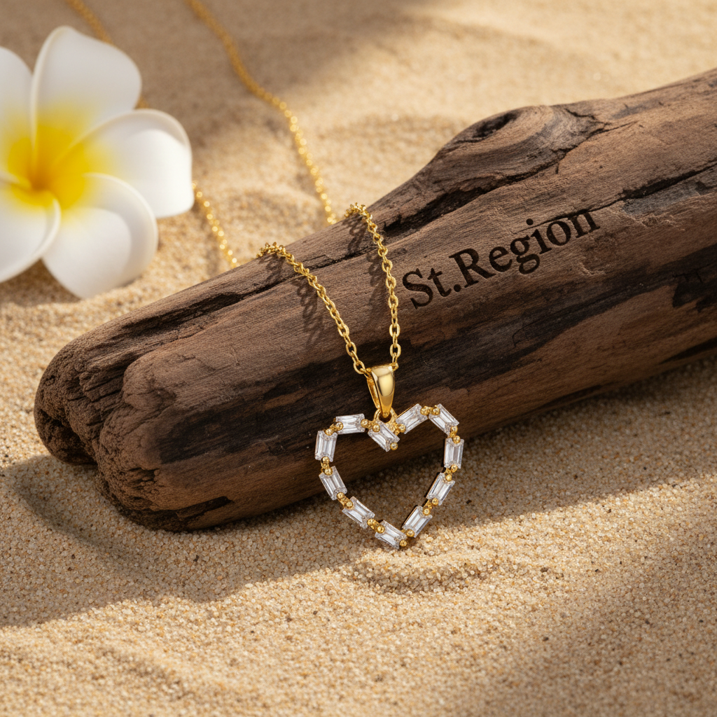 Crystal & Goldtone Open Heart Pendant Necklace