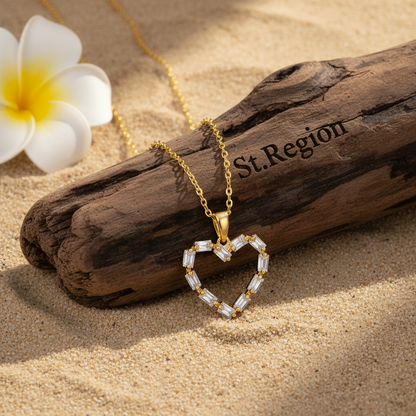 Crystal & Goldtone Open Heart Pendant Necklace