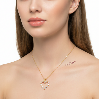 Crystal & Goldtone Open Heart Pendant Necklace