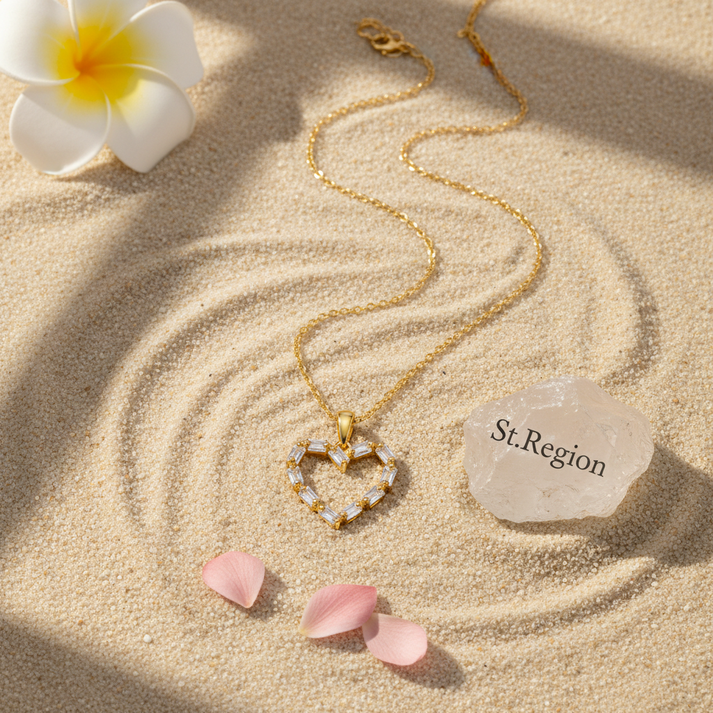 Crystal & Goldtone Open Heart Pendant Necklace