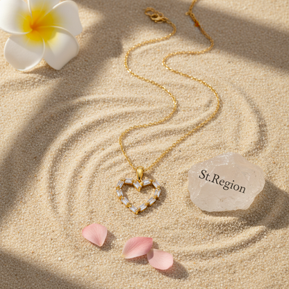 Crystal & Goldtone Open Heart Pendant Necklace