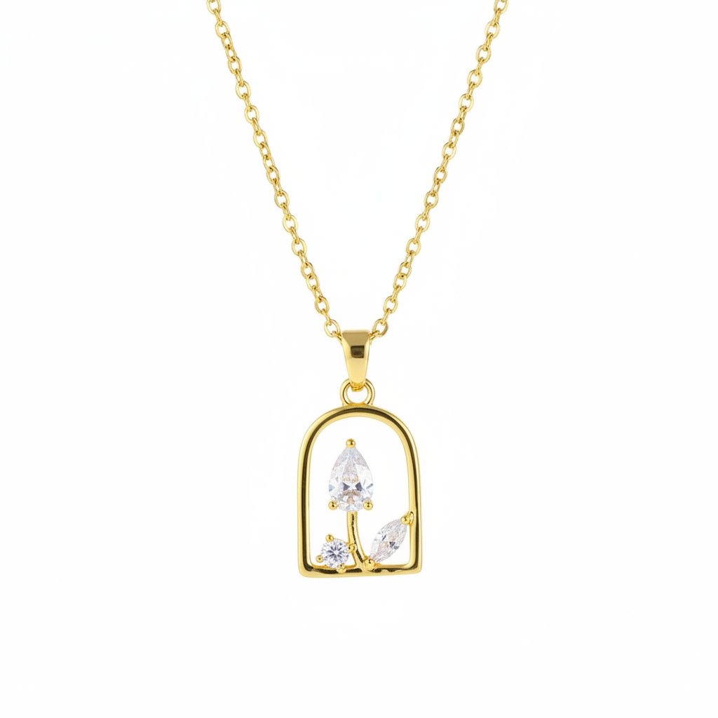 Crystal & Goldtone Vase Pendant Necklace