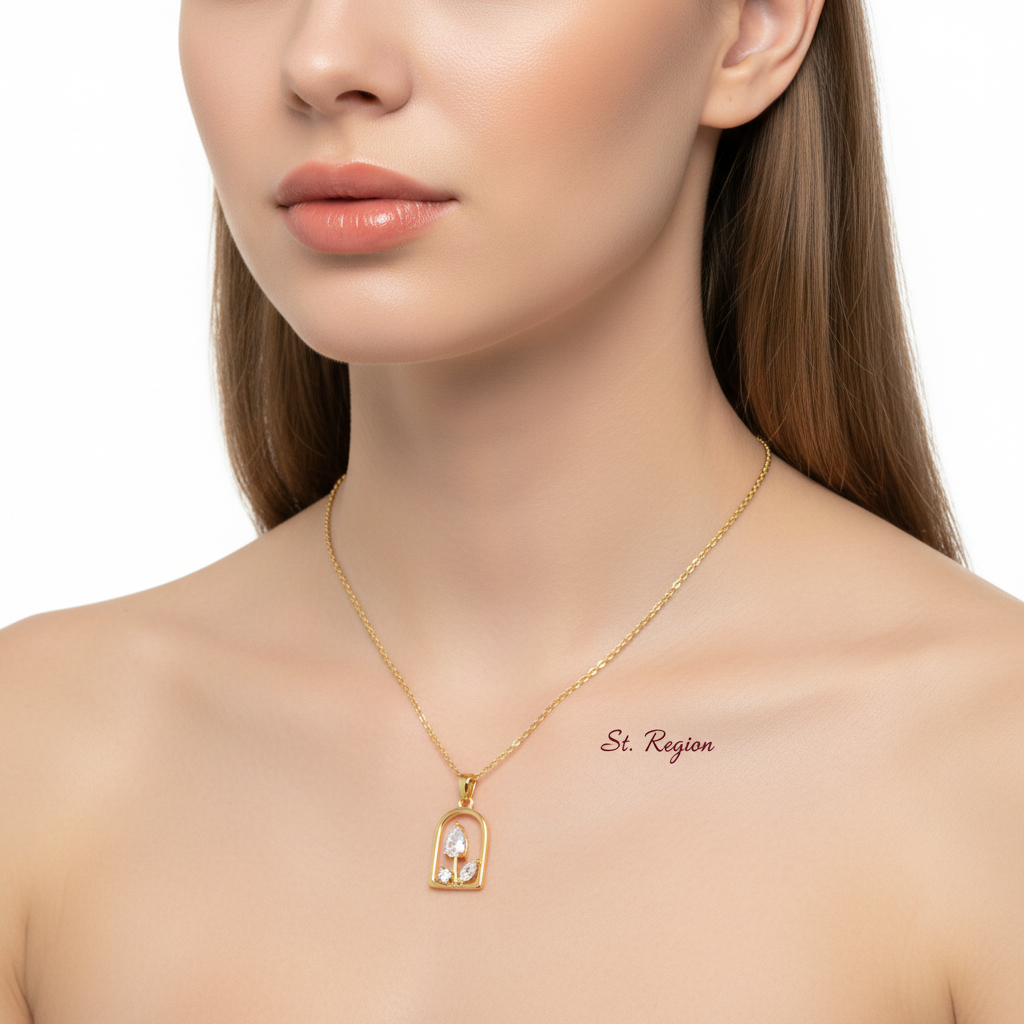 Crystal & Goldtone Vase Pendant Necklace