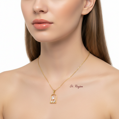 Crystal & Goldtone Vase Pendant Necklace