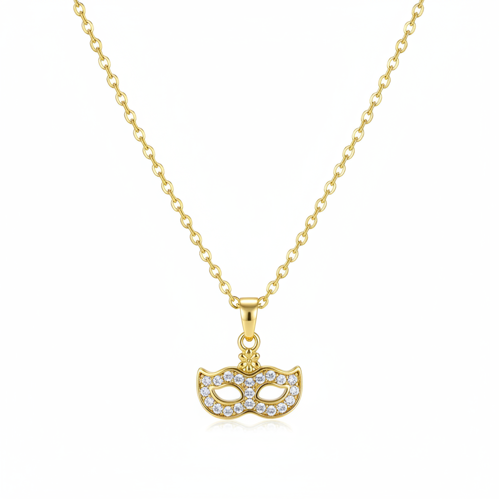 Cubic Zirconia & Goldtone Mask Pendant Necklace