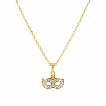 Cubic Zirconia & Goldtone Mask Pendant Necklace