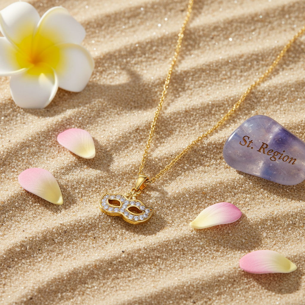 Cubic Zirconia & Goldtone Mask Pendant Necklace