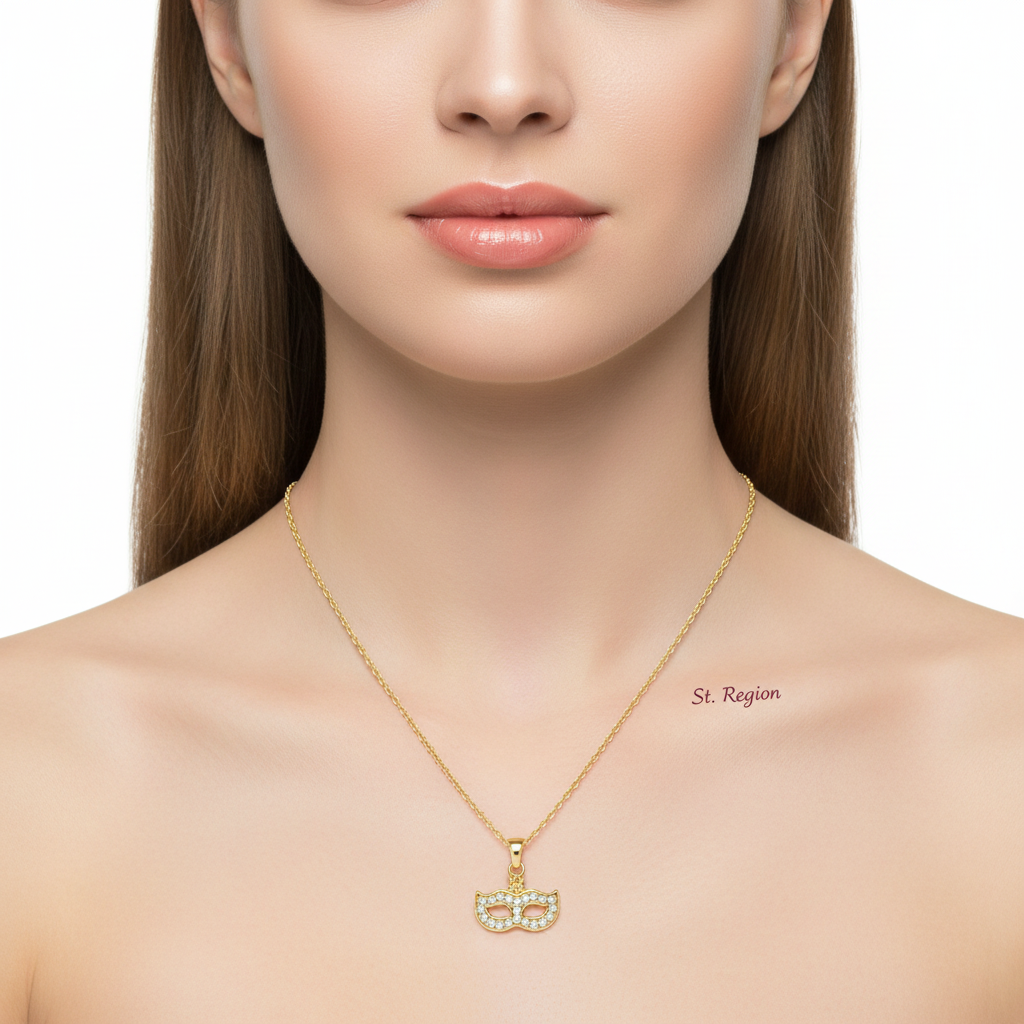 Cubic Zirconia & Goldtone Mask Pendant Necklace