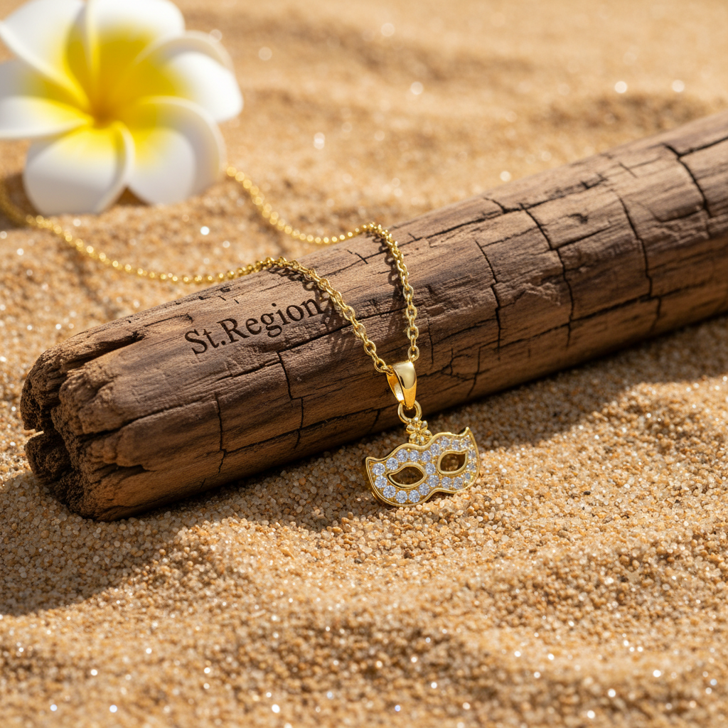 Cubic Zirconia & Goldtone Mask Pendant Necklace