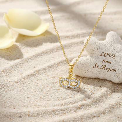 Cubic Zirconia & Goldtone Mask Pendant Necklace