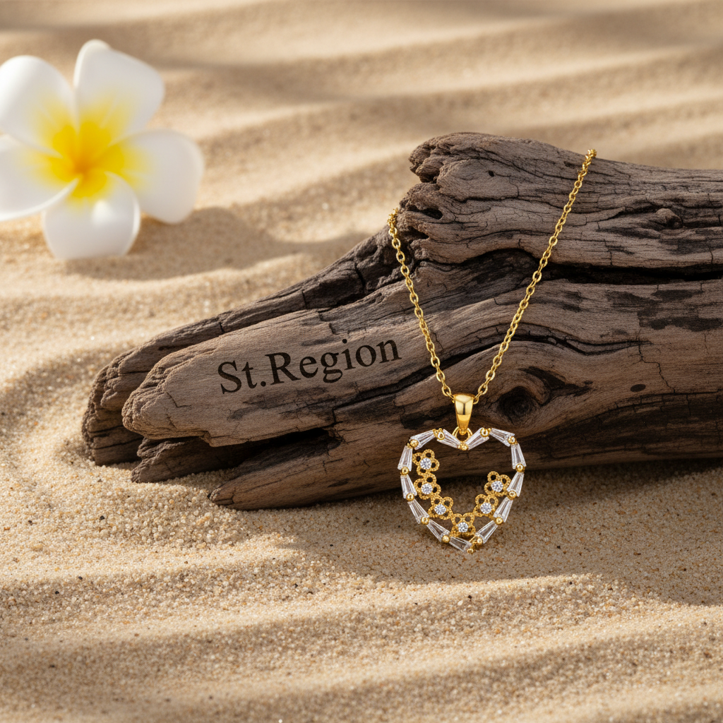 Clear Cubic Zirconia & Goldtone Floral Heart Pendant Necklace