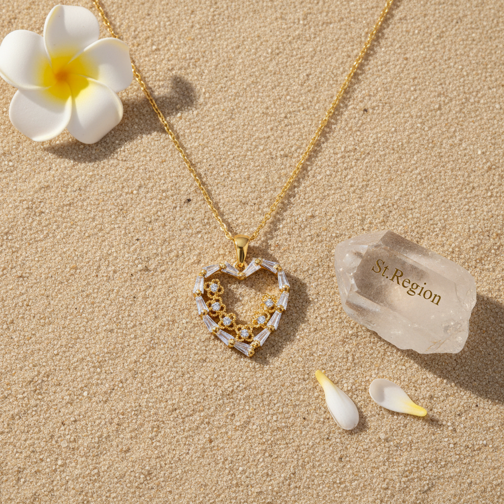 Clear Cubic Zirconia & Goldtone Floral Heart Pendant Necklace