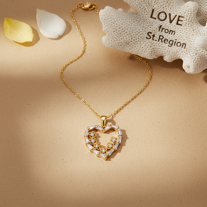 Clear Cubic Zirconia & Goldtone Floral Heart Pendant Necklace