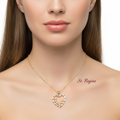 Clear Cubic Zirconia & Goldtone Floral Heart Pendant Necklace