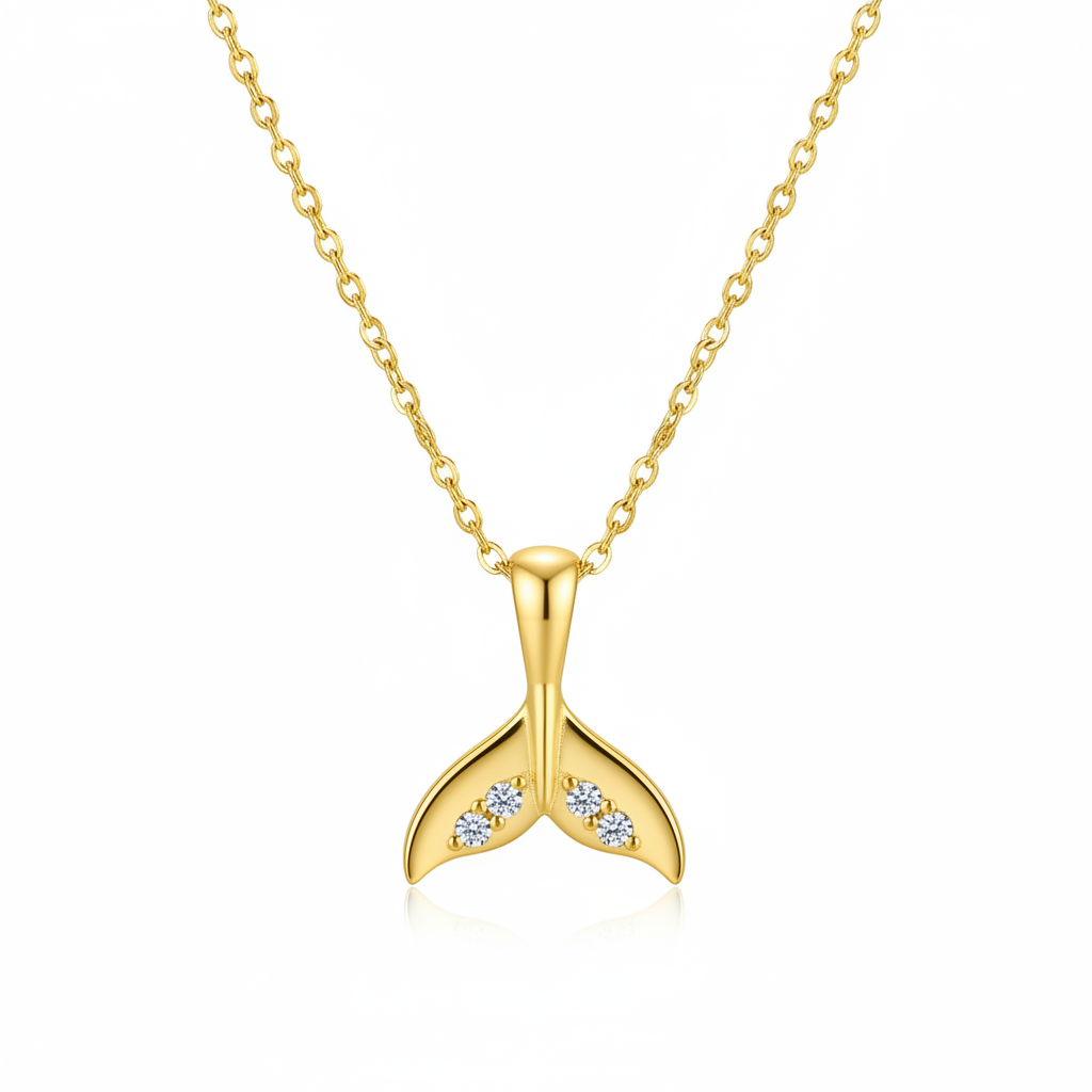 Cubic Zirconia & Goldtone Fishtail Pendant Necklace