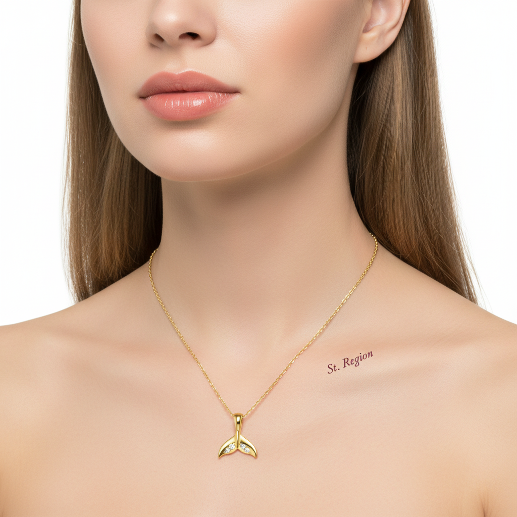 Cubic Zirconia & Goldtone Fishtail Pendant Necklace