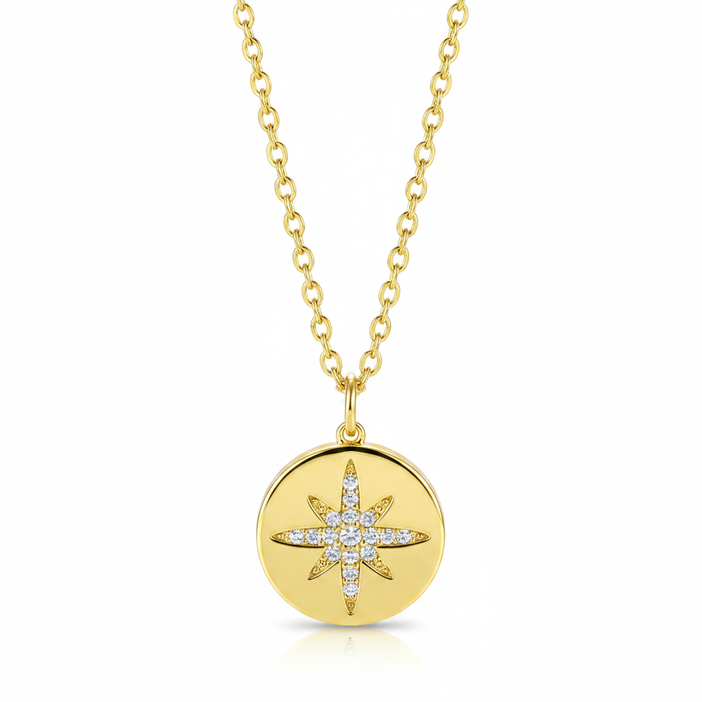 Cubic Zirconia & Goldtone Star Round Pendant Necklace