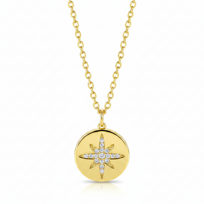 Cubic Zirconia & Goldtone Star Round Pendant Necklace