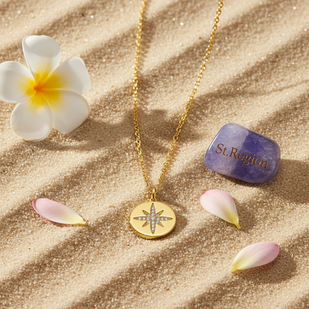 Cubic Zirconia & Goldtone Star Round Pendant Necklace