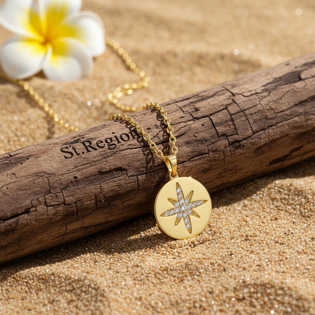 Cubic Zirconia & Goldtone Star Round Pendant Necklace