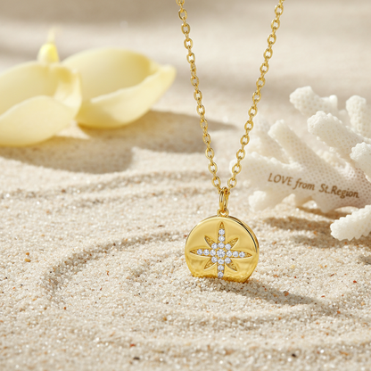 Cubic Zirconia & Goldtone Star Round Pendant Necklace