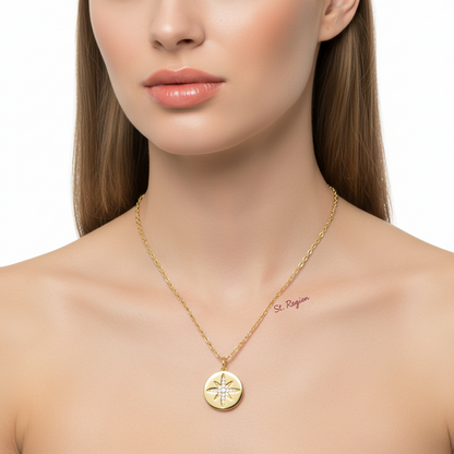 Cubic Zirconia & Goldtone Star Round Pendant Necklace