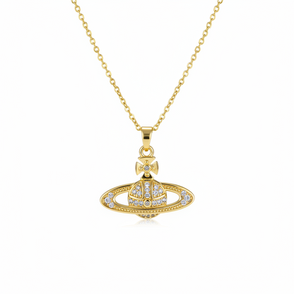 Cubic Zirconia & Goldtone Planet Pendant Necklace