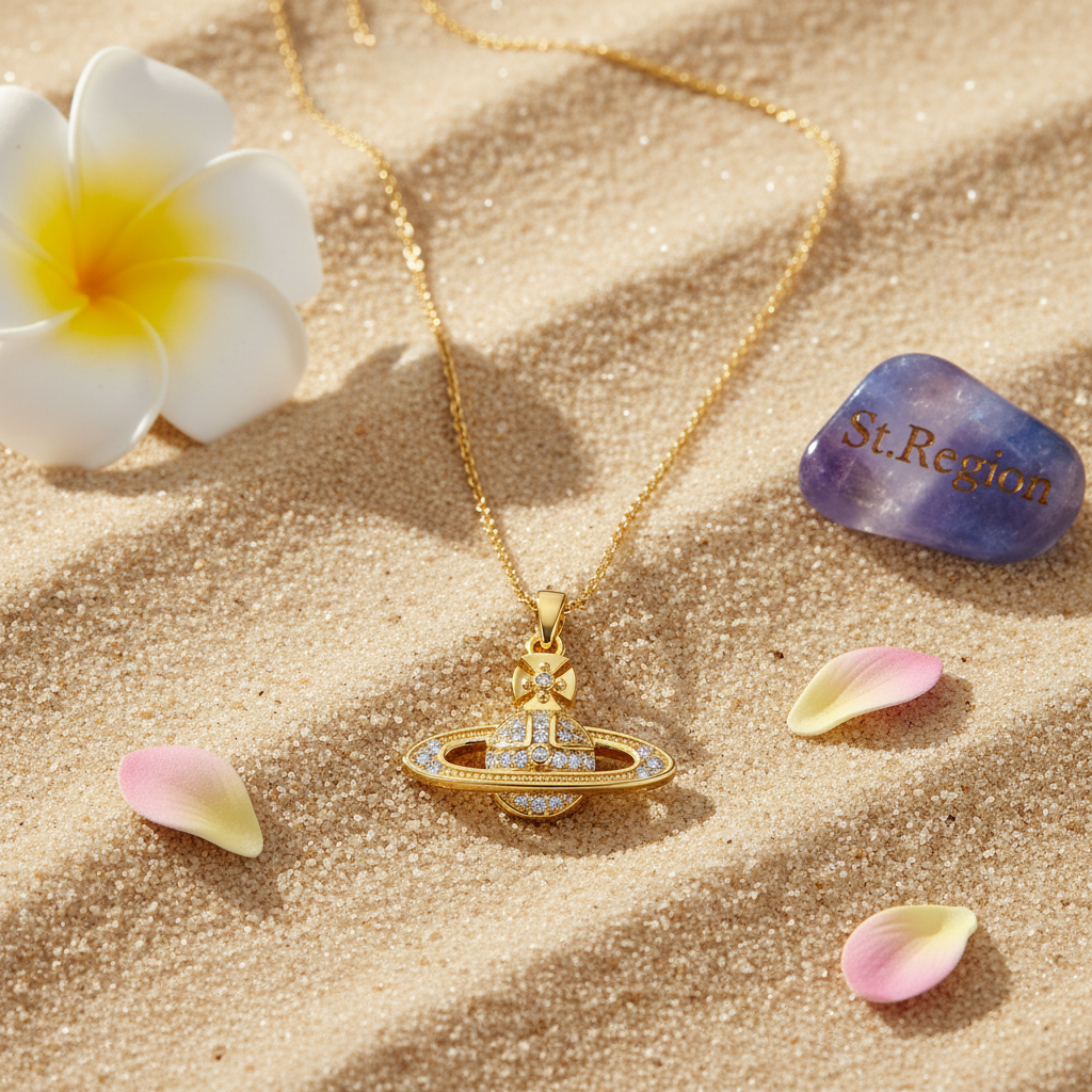 Cubic Zirconia & Goldtone Planet Pendant Necklace