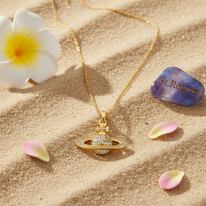 Cubic Zirconia & Goldtone Planet Pendant Necklace