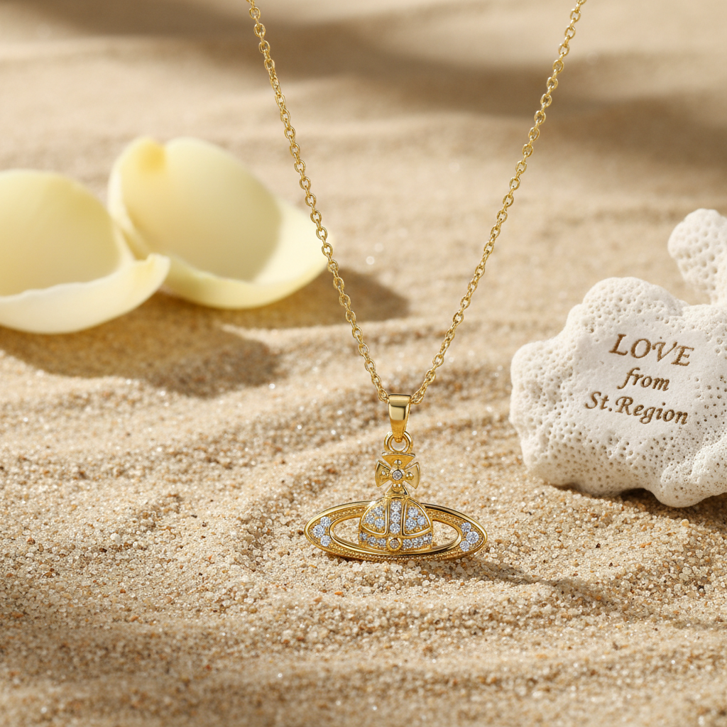 Cubic Zirconia & Goldtone Planet Pendant Necklace
