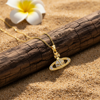 Cubic Zirconia & Goldtone Planet Pendant Necklace
