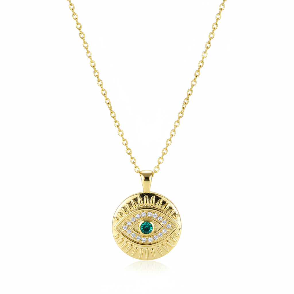 Cubic Zirconia & Goldtone Eye Round Pendant Necklace