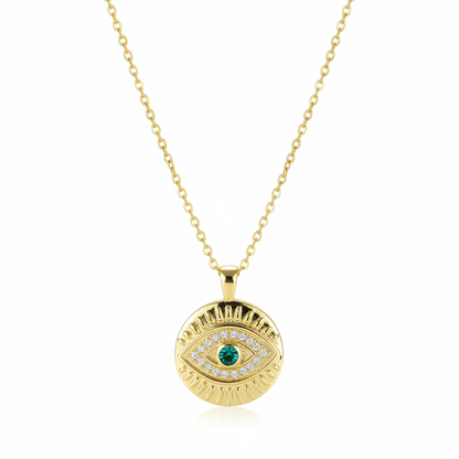Cubic Zirconia & Goldtone Eye Round Pendant Necklace