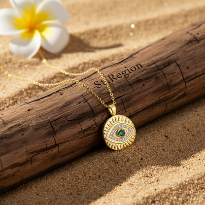 Cubic Zirconia & Goldtone Eye Round Pendant Necklace