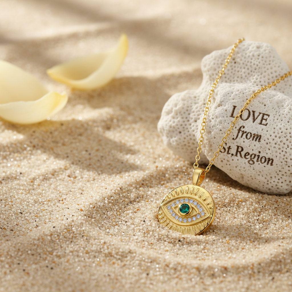 Cubic Zirconia & Goldtone Eye Round Pendant Necklace