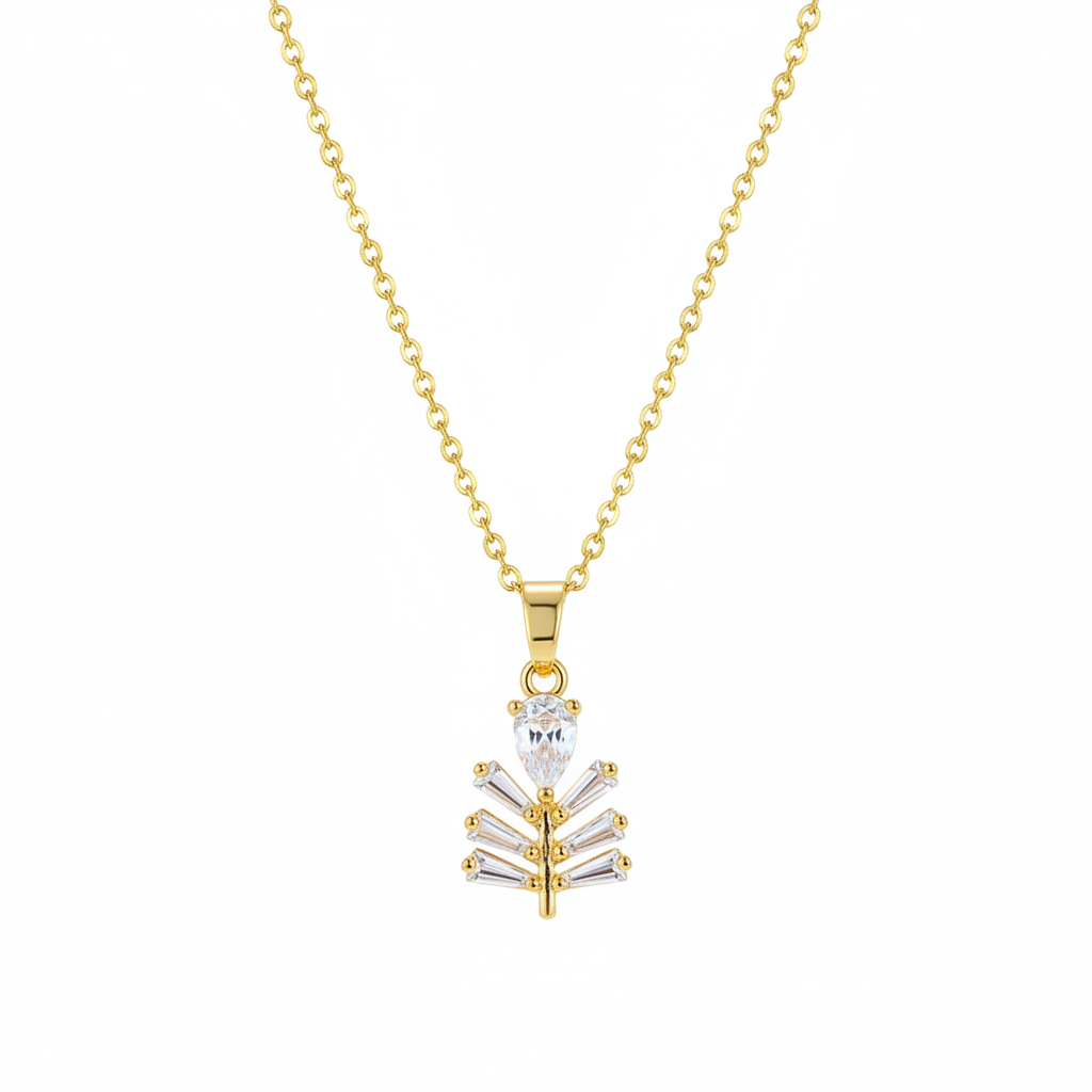 Crystal & Goldtone Branch Pendant Necklace