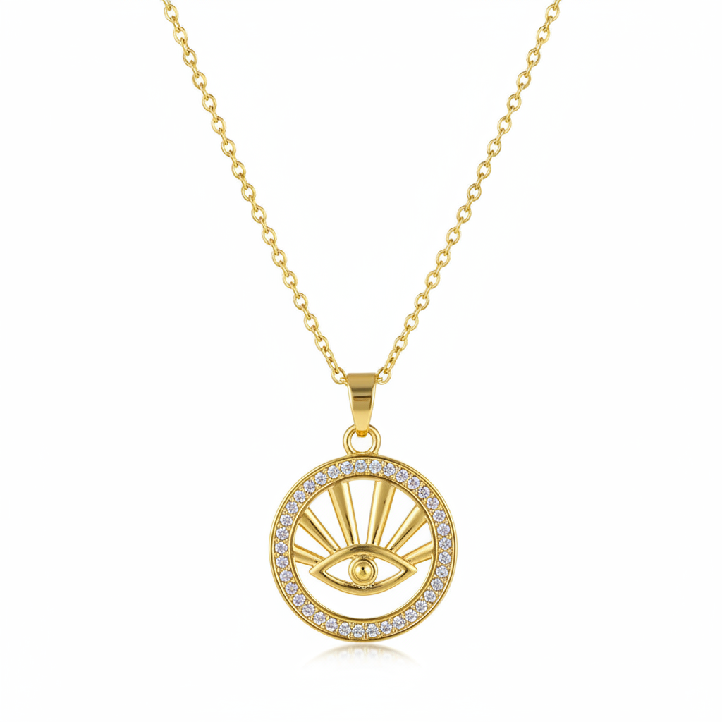Cubic Zirconia & Goldtone Eye Pendant Necklace