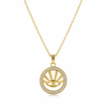 Cubic Zirconia & Goldtone Eye Pendant Necklace