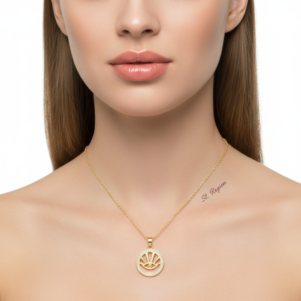 Cubic Zirconia & Goldtone Eye Pendant Necklace