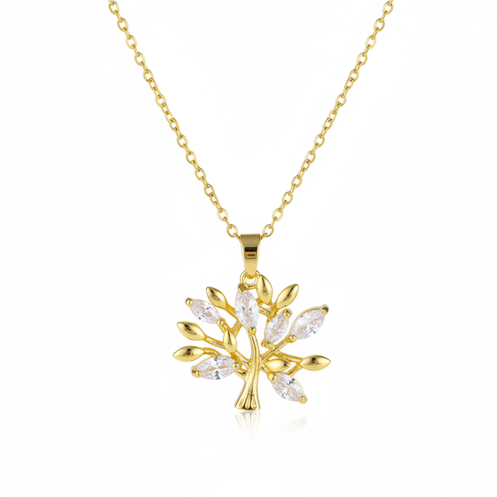 Crystal & Goldtone Tree Pendant Necklace