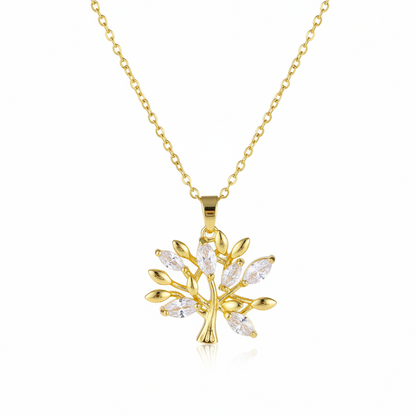 Crystal & Goldtone Tree Pendant Necklace