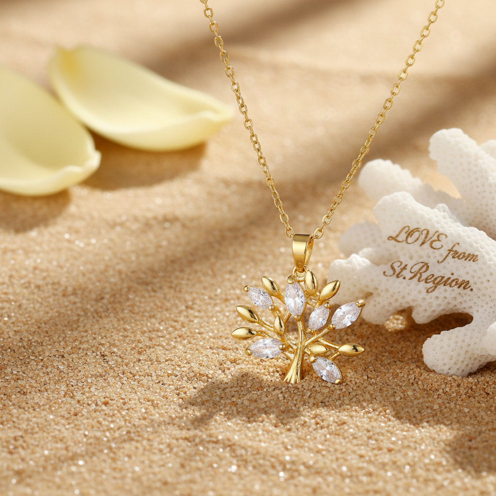 Crystal & Goldtone Tree Pendant Necklace