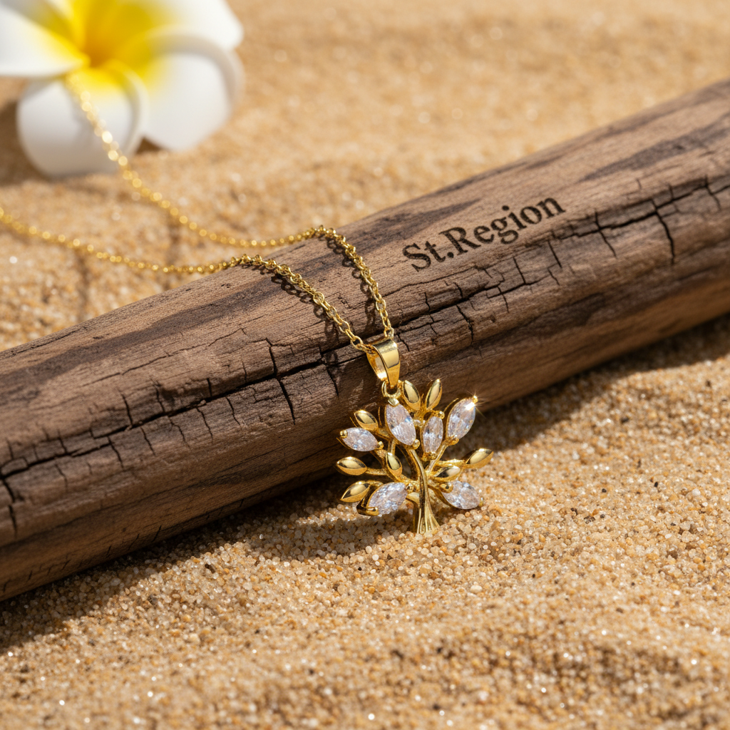 Crystal & Goldtone Tree Pendant Necklace