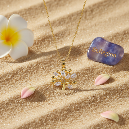 Crystal & Goldtone Tree Pendant Necklace