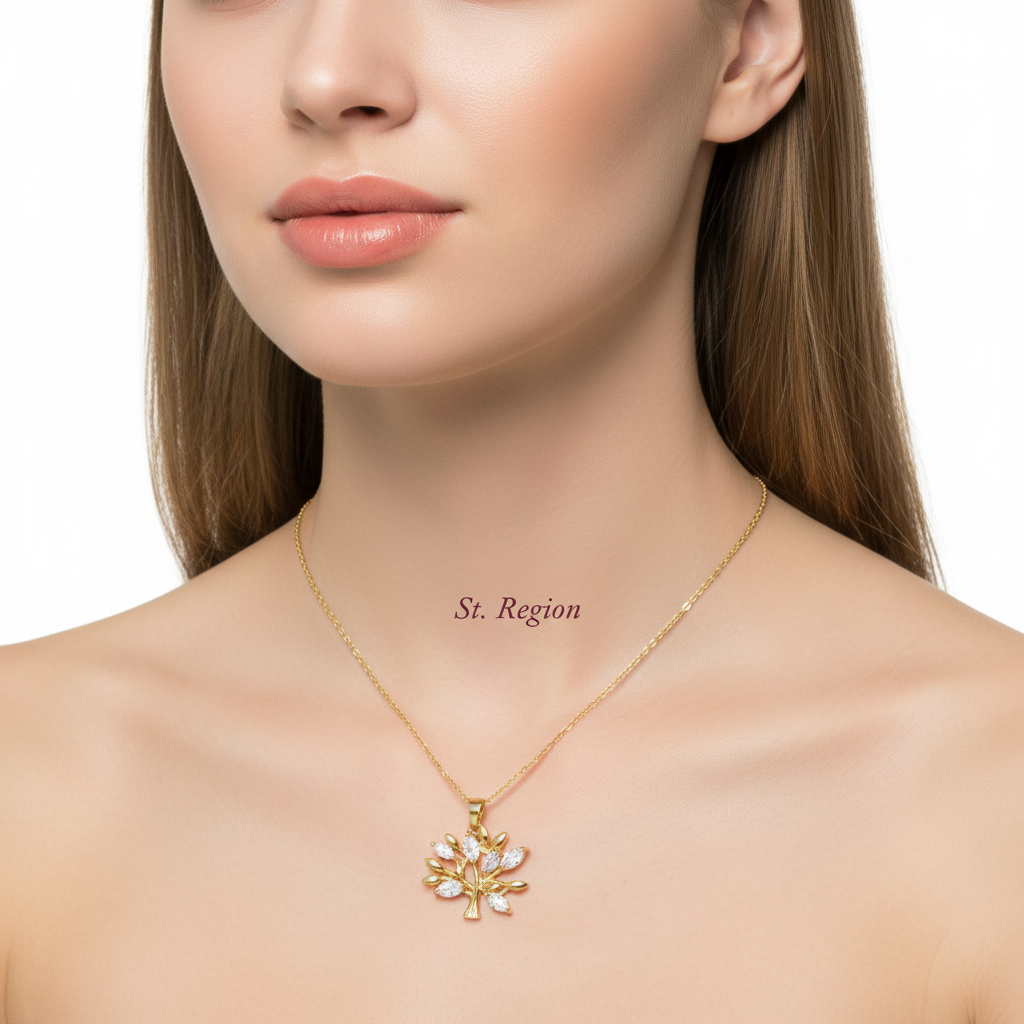Crystal & Goldtone Tree Pendant Necklace