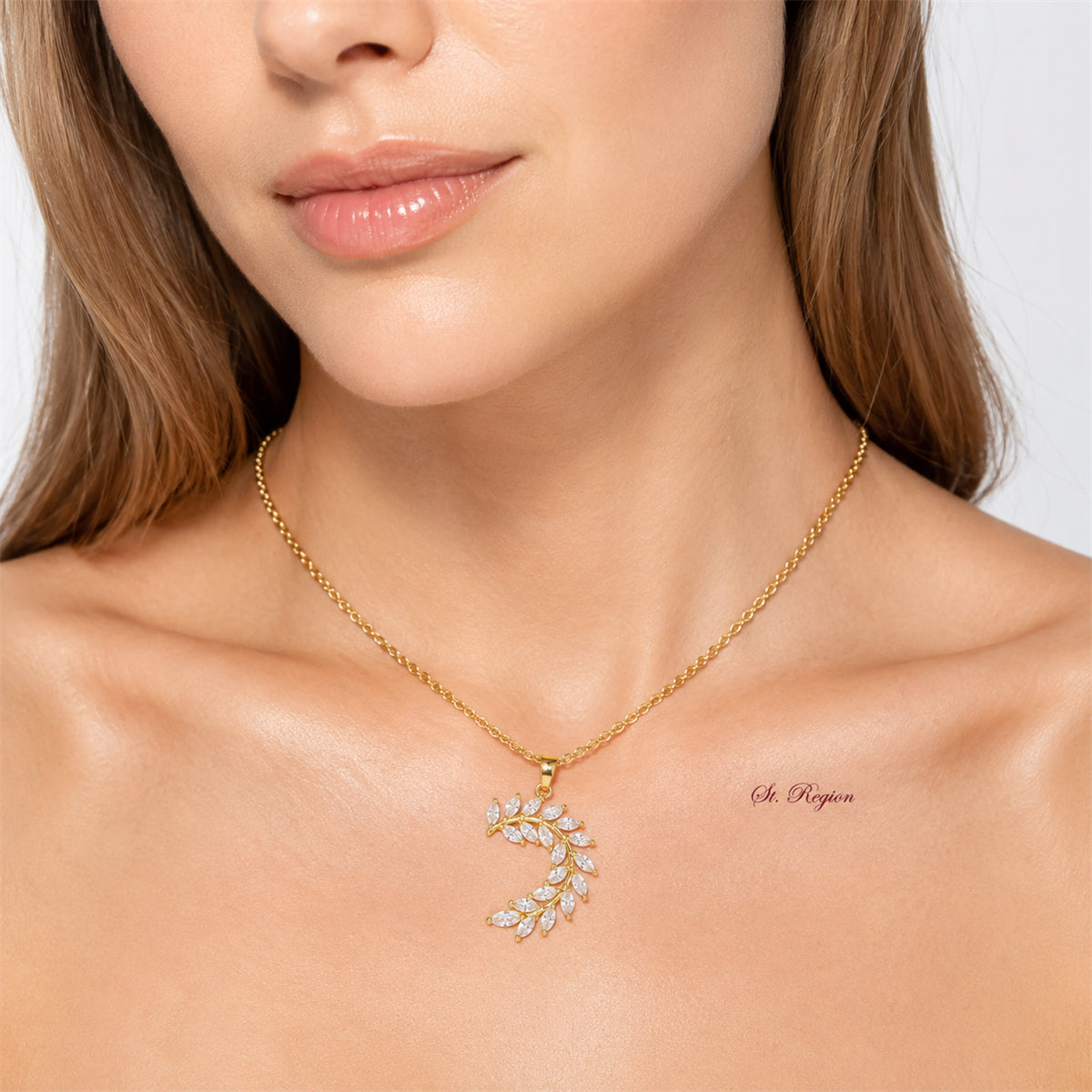 Crystal & Goldtone Olive Branch Pendant Necklace