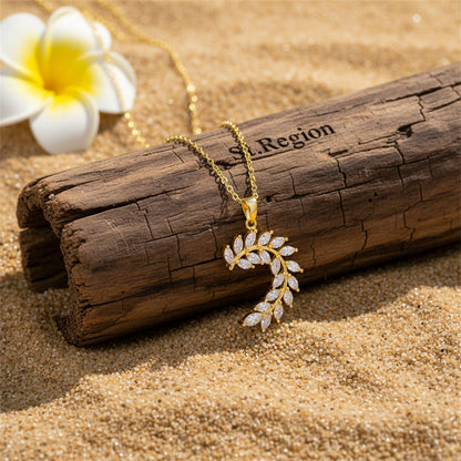 Crystal & Goldtone Olive Branch Pendant Necklace